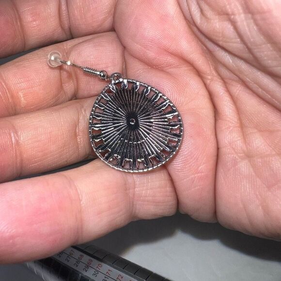 Silver Tone And Faux Turquoise Dangle Earrings - Picture 6 of 6